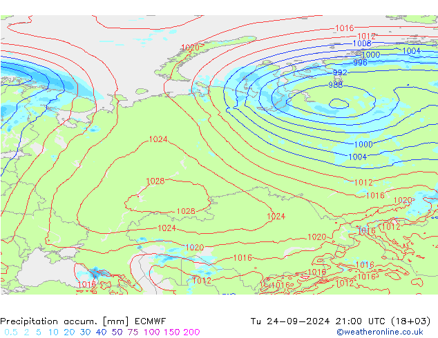 Precipitation accum. ECMWF Tu 24.09.2024 21 UTC