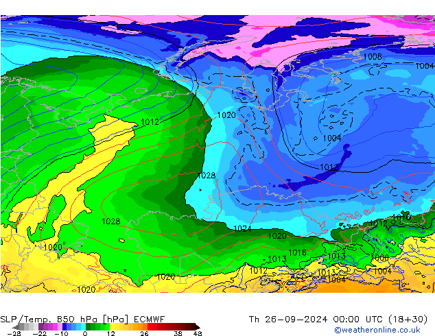 SLP/Temp. 850 hPa ECMWF Th 26.09.2024 00 UTC