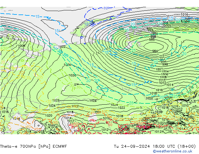 Theta-e 700hPa ECMWF Ter 24.09.2024 18 UTC