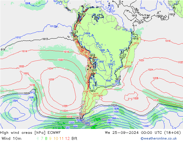 High wind areas ECMWF  25.09.2024 00 UTC