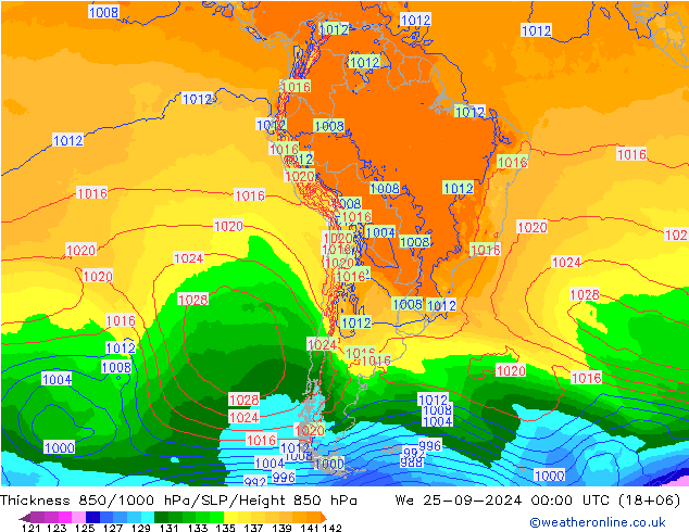 Thck 850-1000 hPa ECMWF  25.09.2024 00 UTC