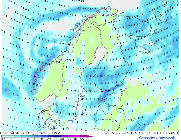 Nied. akkumuliert (6Std) ECMWF Sa 28.09.2024 12 UTC