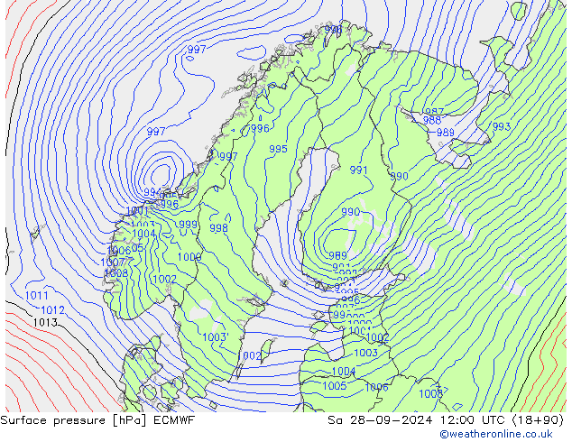 приземное давление ECMWF сб 28.09.2024 12 UTC