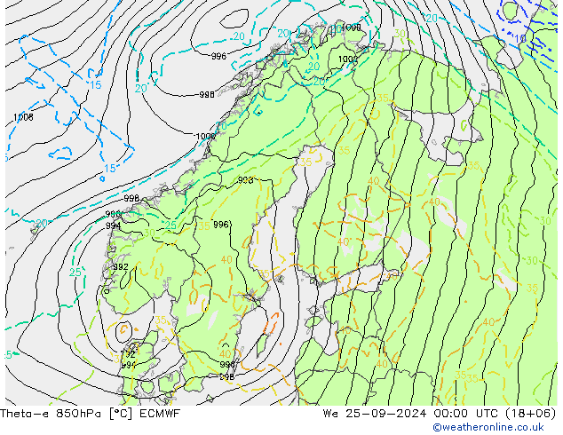 Theta-e 850hPa ECMWF mié 25.09.2024 00 UTC