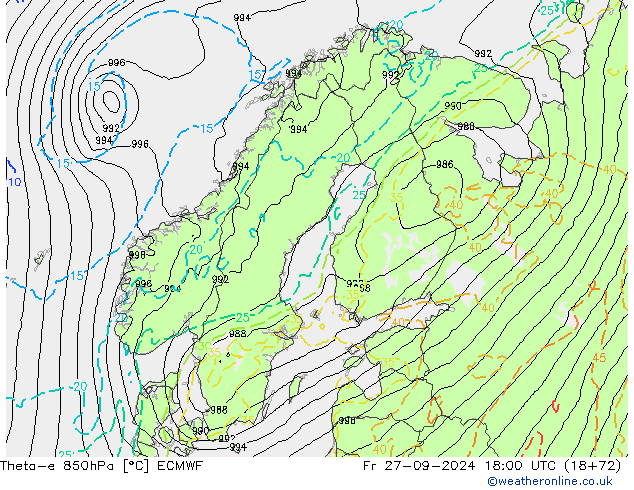 Theta-e 850гПа ECMWF пт 27.09.2024 18 UTC