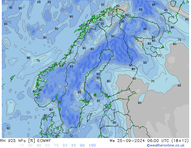 925 hPa Nispi Nem ECMWF Çar 25.09.2024 06 UTC