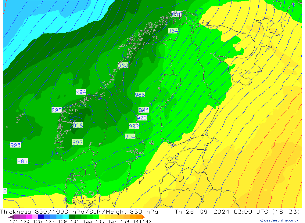 Thck 850-1000 hPa ECMWF Čt 26.09.2024 03 UTC