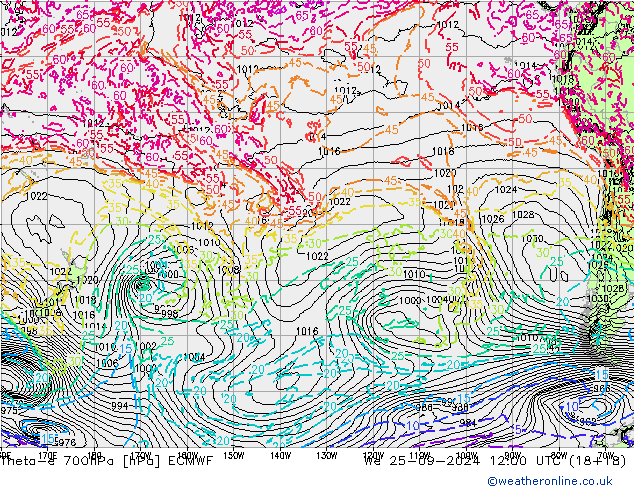 Theta-e 700hPa ECMWF mié 25.09.2024 12 UTC