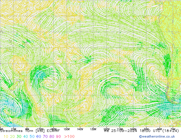 Ligne de courant 10m ECMWF mer 25.09.2024 18 UTC