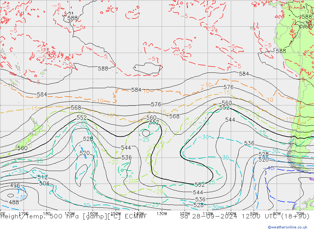 Height/Temp. 500 hPa ECMWF  28.09.2024 12 UTC