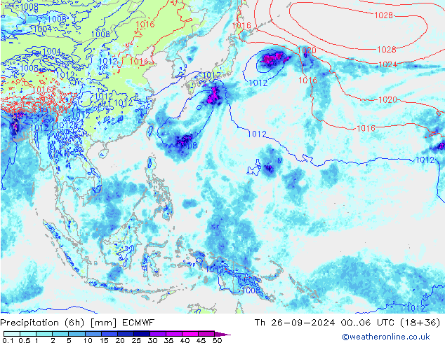 Z500/Rain (+SLP)/Z850 ECMWF Qui 26.09.2024 06 UTC