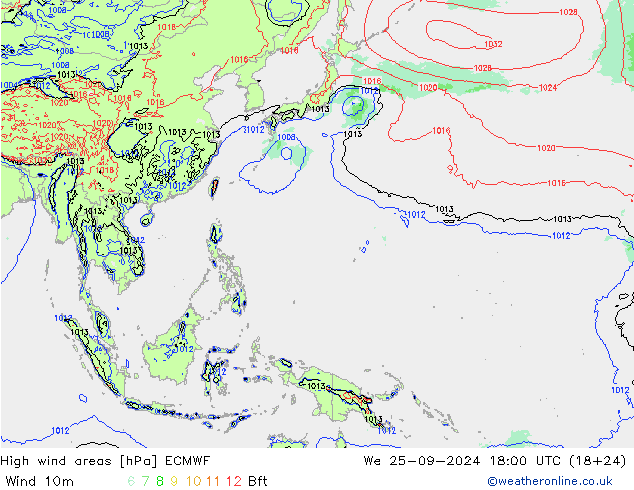 yüksek rüzgarlı alanlar ECMWF Çar 25.09.2024 18 UTC