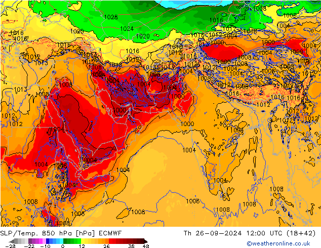 SLP/Temp. 850 hPa ECMWF Th 26.09.2024 12 UTC