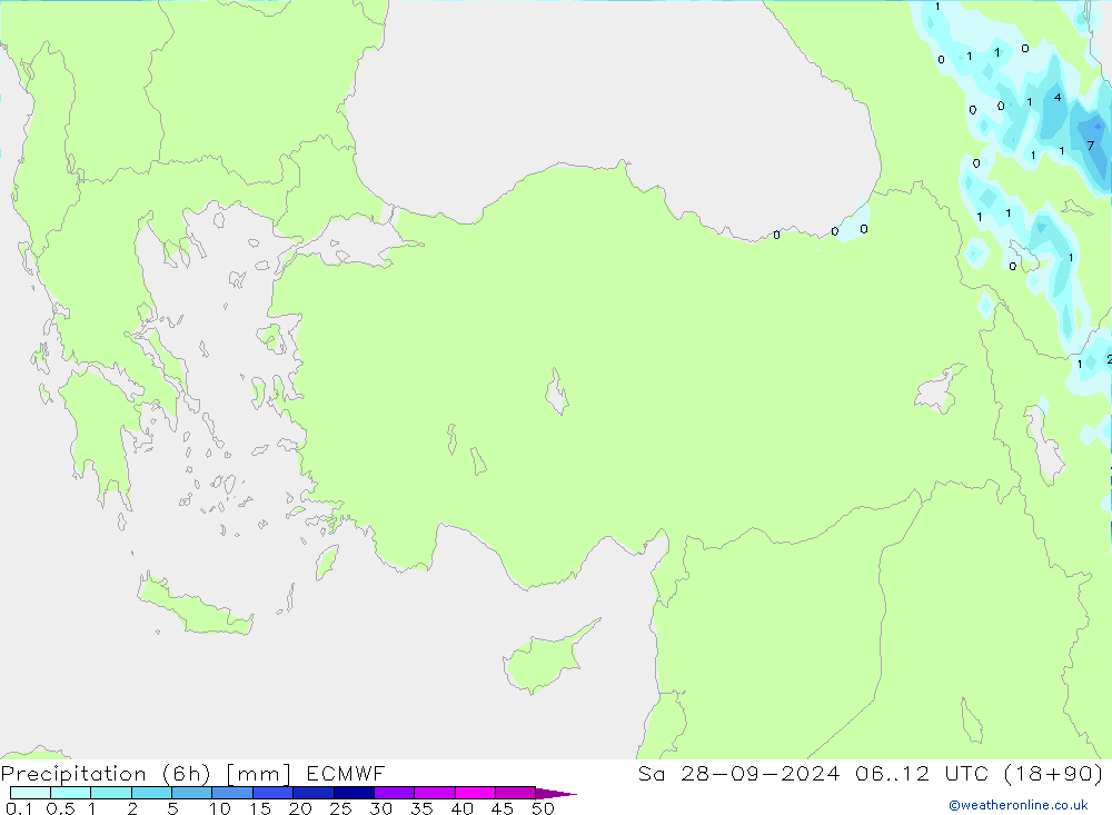 Totale neerslag (6h) ECMWF za 28.09.2024 12 UTC