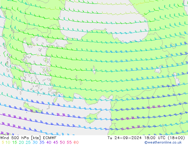 Wind 500 hPa ECMWF Tu 24.09.2024 18 UTC