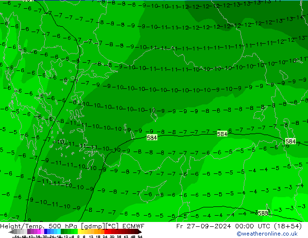 Z500/Yağmur (+YB)/Z850 ECMWF Cu 27.09.2024 00 UTC