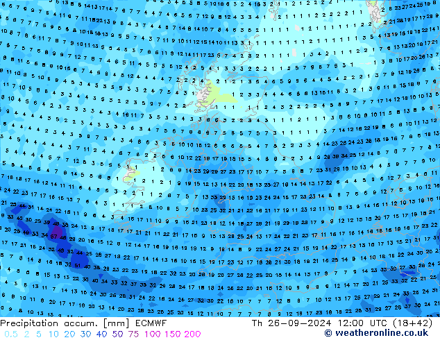 Precipitation accum. ECMWF gio 26.09.2024 12 UTC