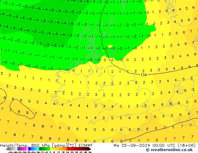 Z500/Rain (+SLP)/Z850 ECMWF śro. 25.09.2024 00 UTC