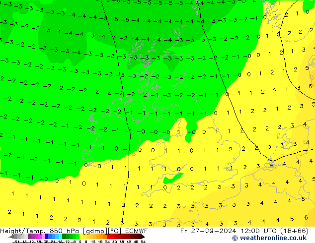 Z500/Rain (+SLP)/Z850 ECMWF Fr 27.09.2024 12 UTC