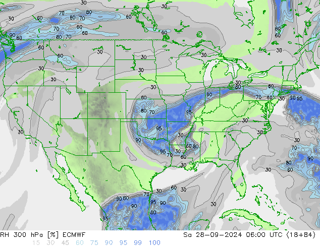 RH 300 hPa ECMWF sab 28.09.2024 06 UTC