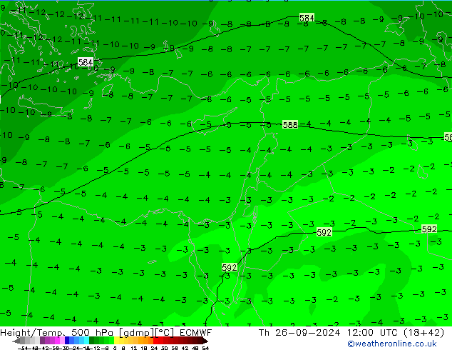 Z500/Rain (+SLP)/Z850 ECMWF gio 26.09.2024 12 UTC