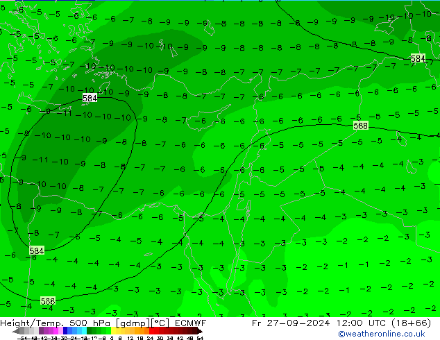 Z500/Rain (+SLP)/Z850 ECMWF Fr 27.09.2024 12 UTC