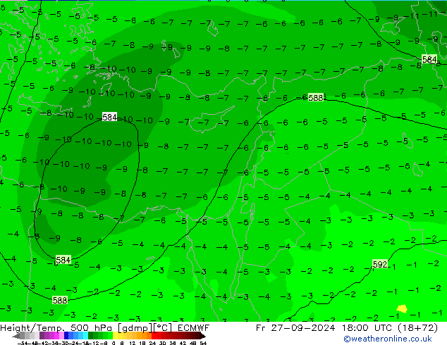 Z500/Rain (+SLP)/Z850 ECMWF ven 27.09.2024 18 UTC