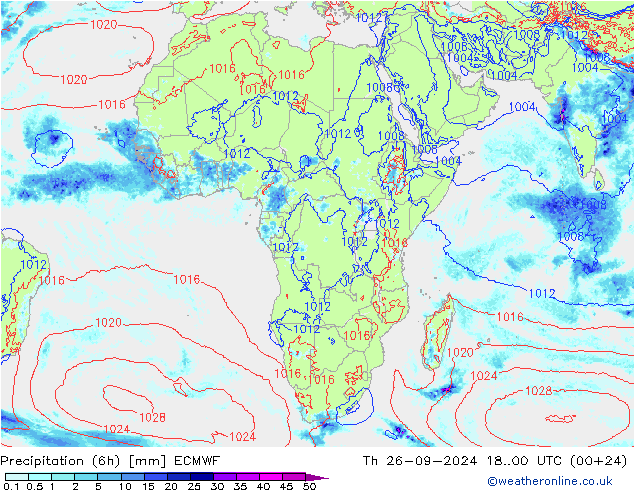 Totale neerslag (6h) ECMWF do 26.09.2024 00 UTC