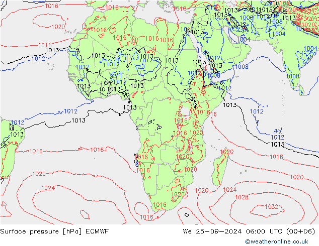 Yer basıncı ECMWF Çar 25.09.2024 06 UTC