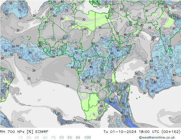 RH 700 hPa ECMWF Di 01.10.2024 18 UTC