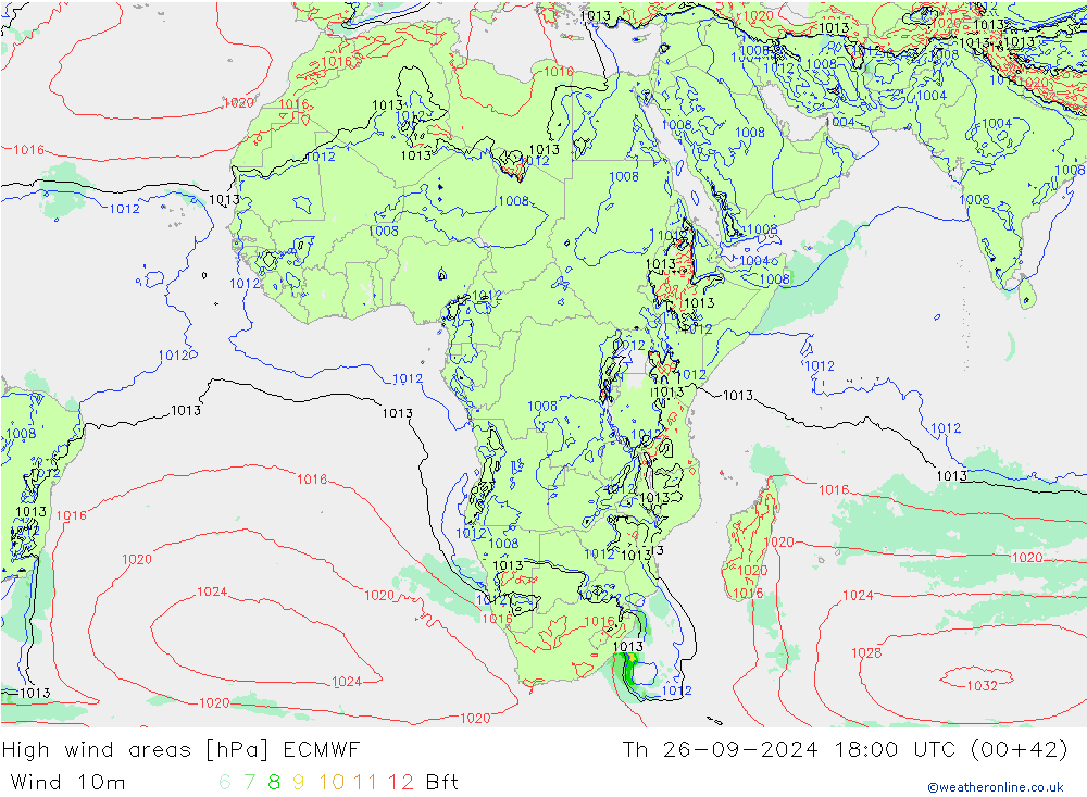 High wind areas ECMWF gio 26.09.2024 18 UTC