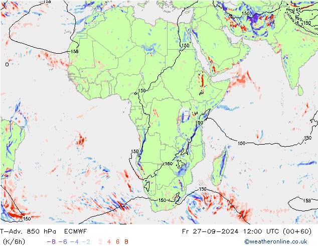 T-Adv. 850 hPa ECMWF Sex 27.09.2024 12 UTC