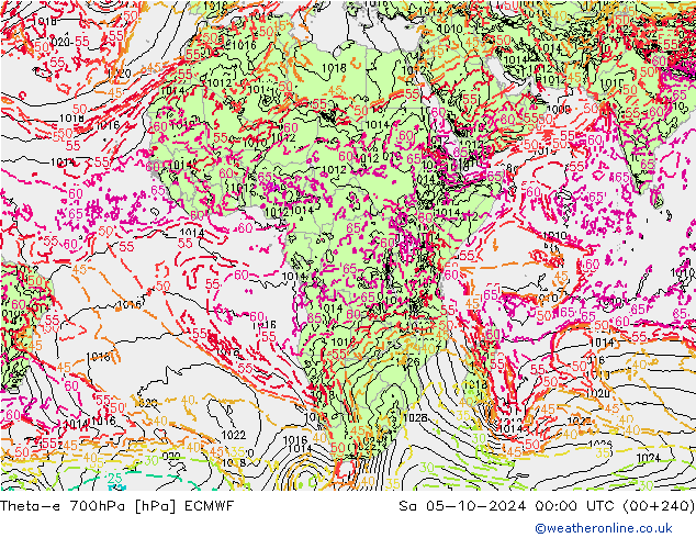 Theta-e 700hPa ECMWF  05.10.2024 00 UTC