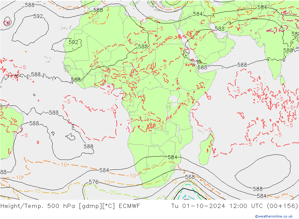 Z500/Rain (+SLP)/Z850 ECMWF Tu 01.10.2024 12 UTC