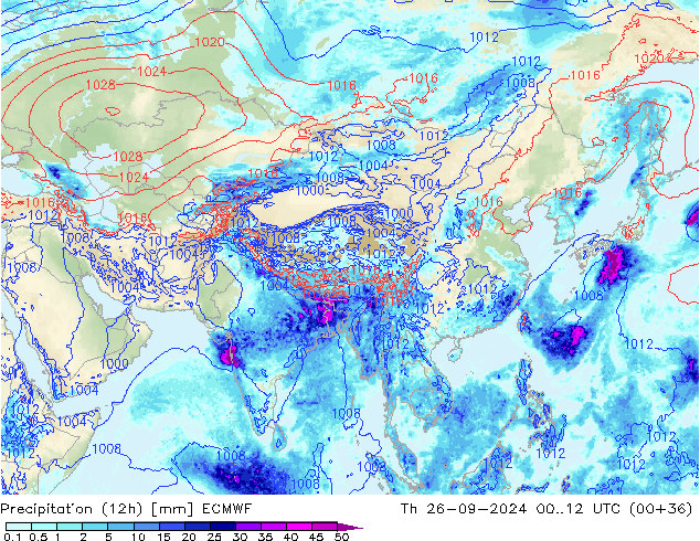 Precipitación (12h) ECMWF jue 26.09.2024 12 UTC