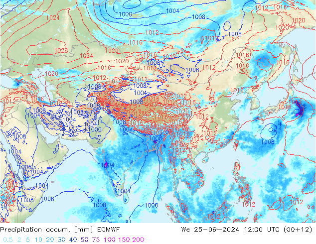 Precipitation accum. ECMWF ср 25.09.2024 12 UTC