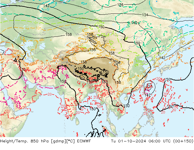 Z500/Yağmur (+YB)/Z850 ECMWF Sa 01.10.2024 06 UTC