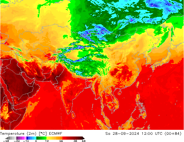 Sıcaklık Haritası (2m) ECMWF Cts 28.09.2024 12 UTC