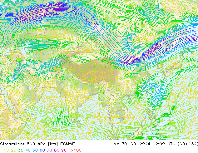 Linha de corrente 500 hPa ECMWF Seg 30.09.2024 12 UTC