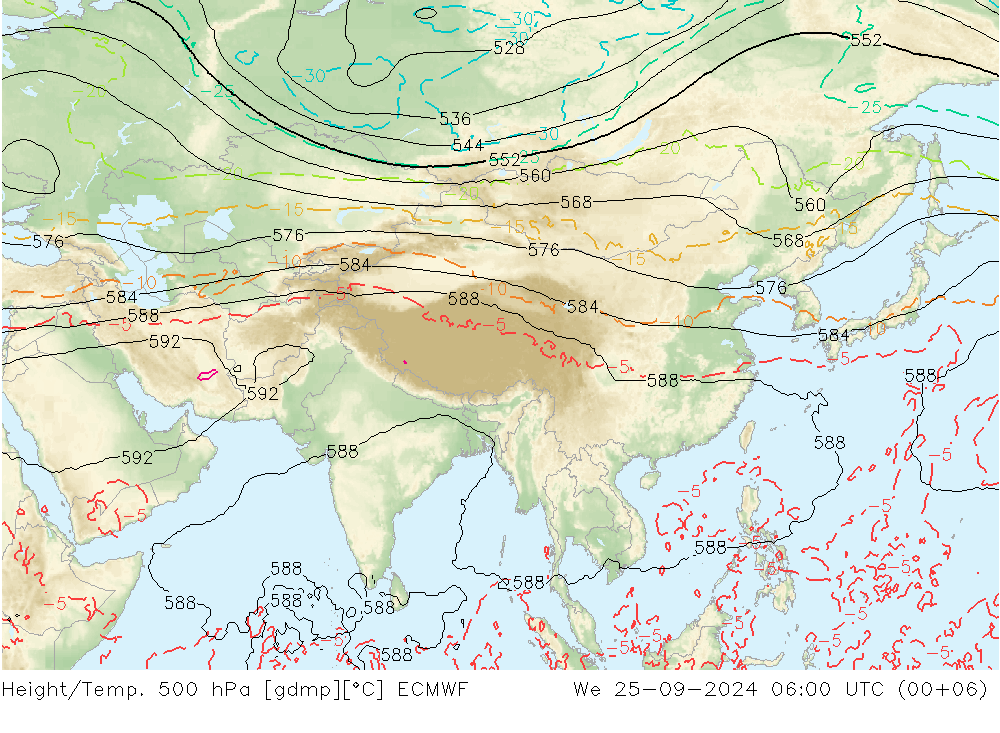 Z500/Rain (+SLP)/Z850 ECMWF mié 25.09.2024 06 UTC