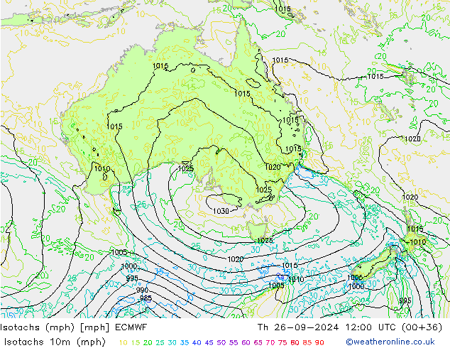 Isotachs (mph) ECMWF Th 26.09.2024 12 UTC