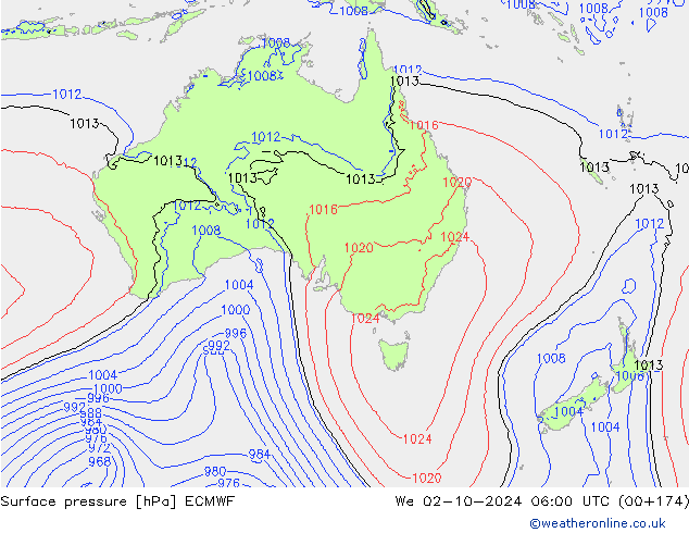 pressão do solo ECMWF Qua 02.10.2024 06 UTC