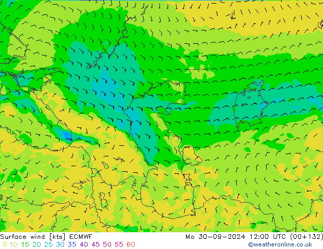 ветер 10 m ECMWF пн 30.09.2024 12 UTC