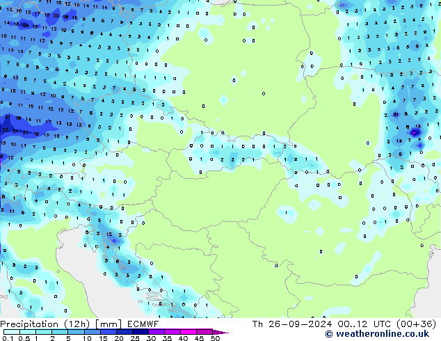 Precipitazione (12h) ECMWF gio 26.09.2024 12 UTC