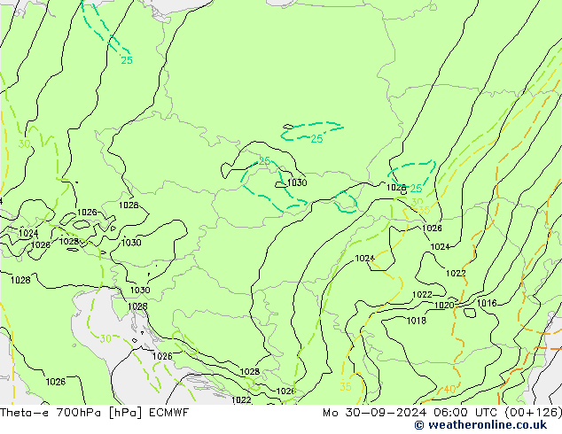 Theta-e 700hPa ECMWF lun 30.09.2024 06 UTC