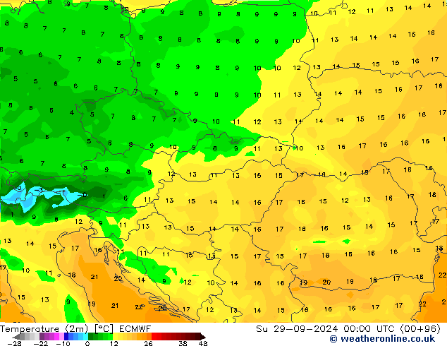 température (2m) ECMWF dim 29.09.2024 00 UTC