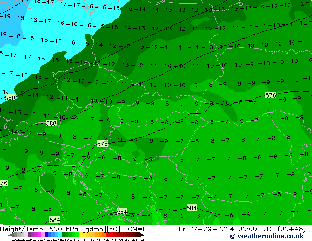 Z500/Rain (+SLP)/Z850 ECMWF Fr 27.09.2024 00 UTC