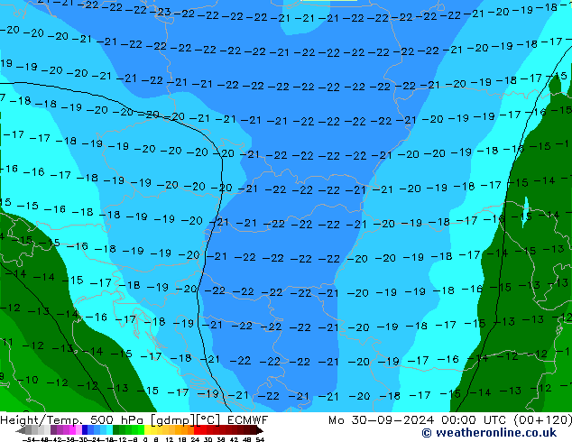 Z500/Rain (+SLP)/Z850 ECMWF pon. 30.09.2024 00 UTC