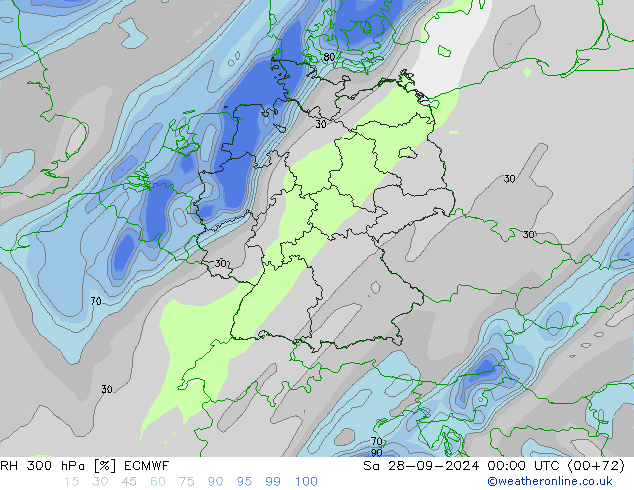 RH 300 hPa ECMWF Sa 28.09.2024 00 UTC