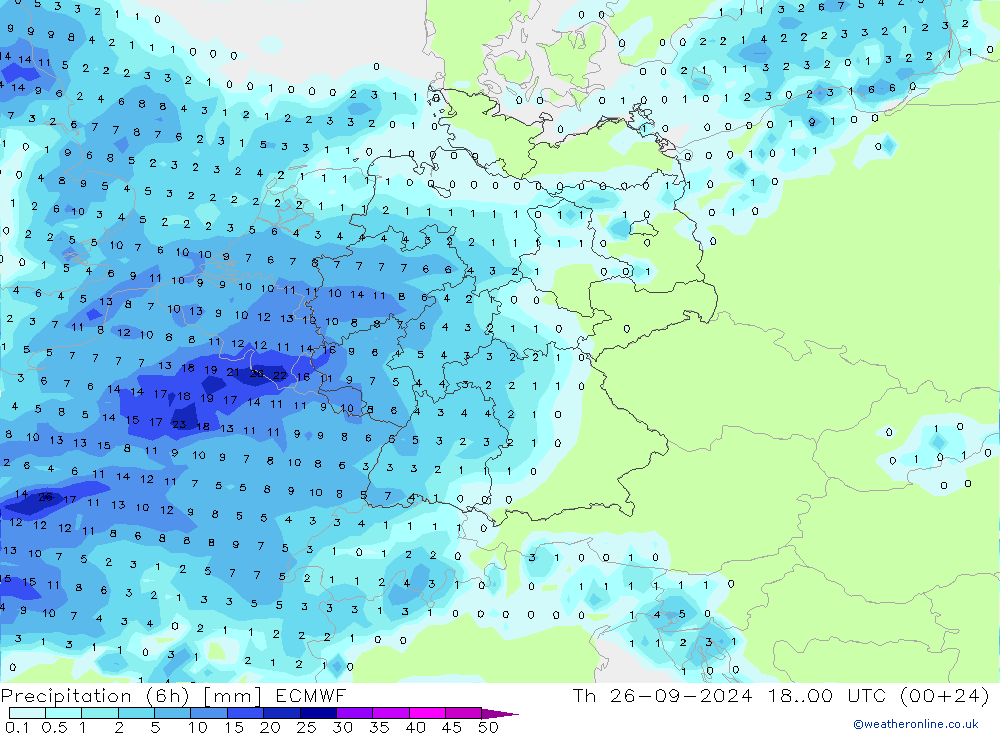 Nied. akkumuliert (6Std) ECMWF Do 26.09.2024 00 UTC